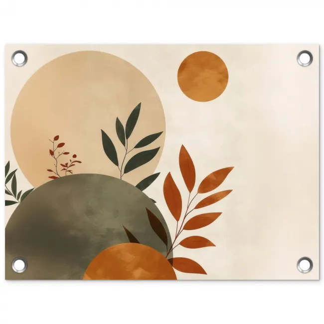 Vormen - Rond - Bladeren - Beige tuinposter los doek klein -3d