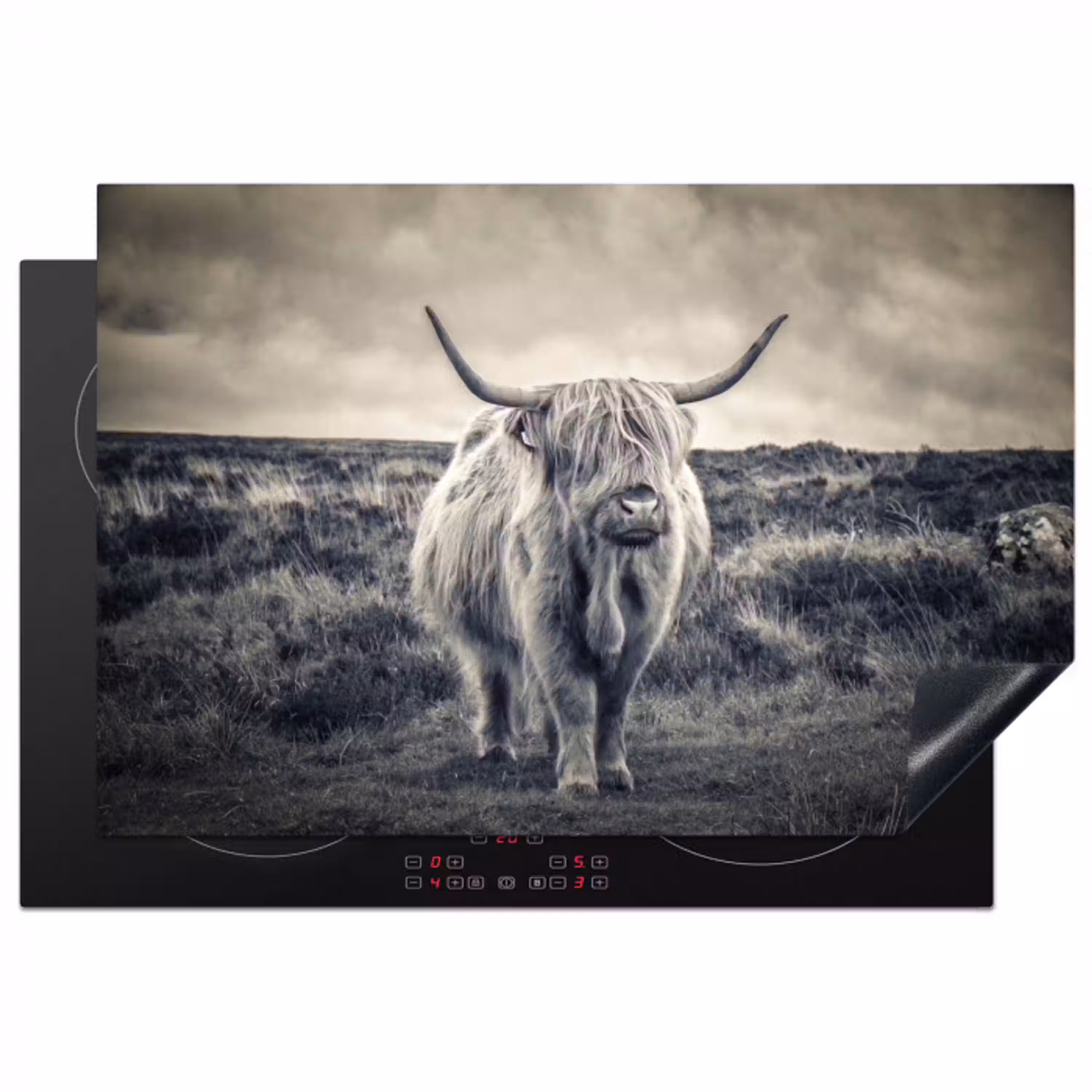 Schotse hooglander - Dieren - Wolken - Koe - Natuur Inductie beschermer vinyl 3mm klein -3d