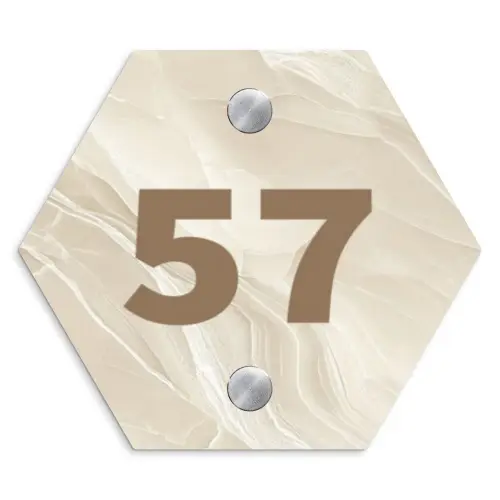 Beige - Marmer - Traditioneel Naambord Hexagon klein -3d