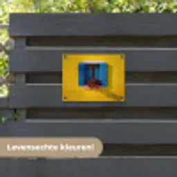 Raam - Bloemen - Gele muur tuinposter los doek klein -sfeer3
