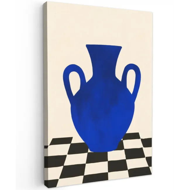 Vaas - Blauw - Geblokt - Modern Tuinposter op houten frame 2 cm dik klein -3d