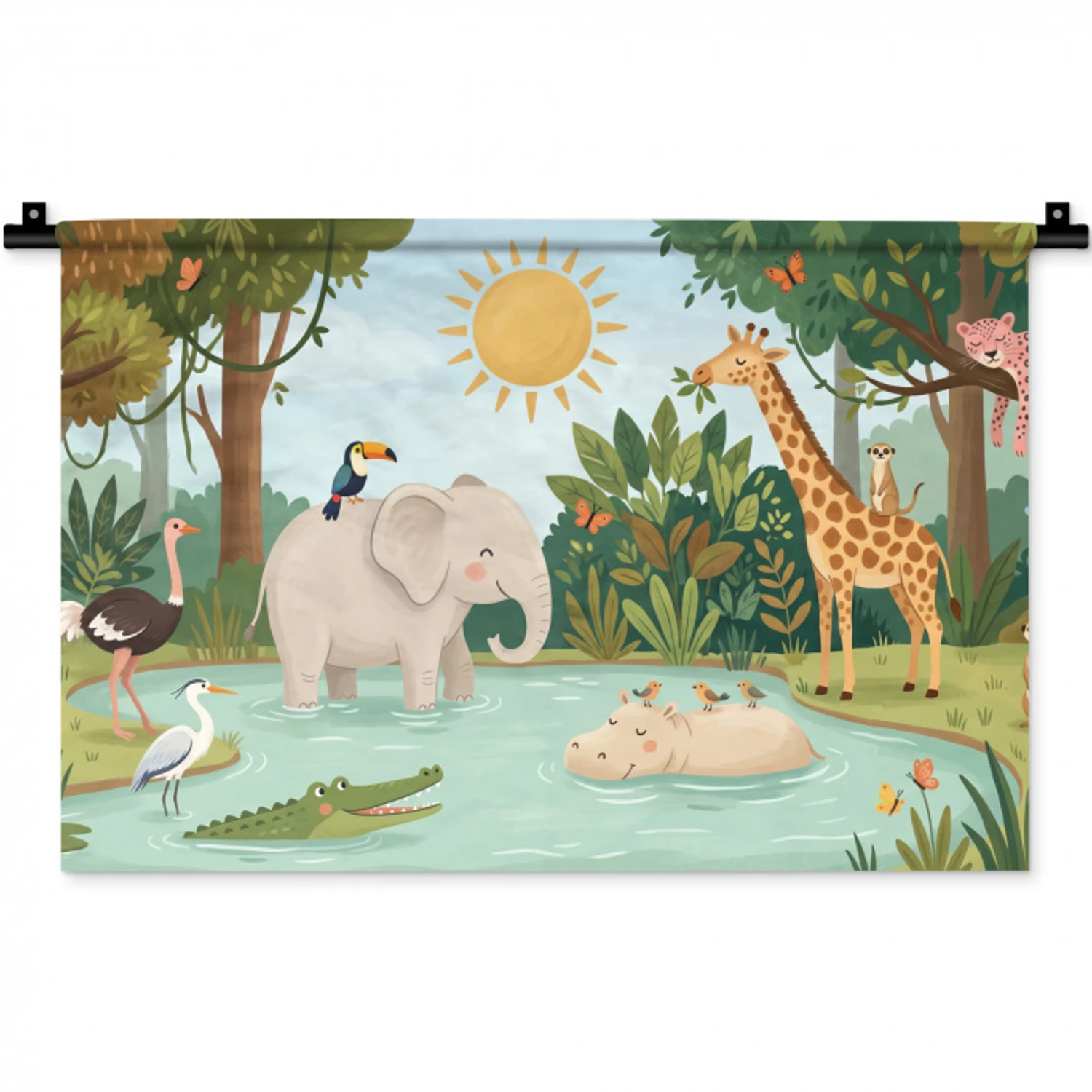 Jungle - Oase - Dieren - Kleurrijk Wandkleed katoen klein -zz3d