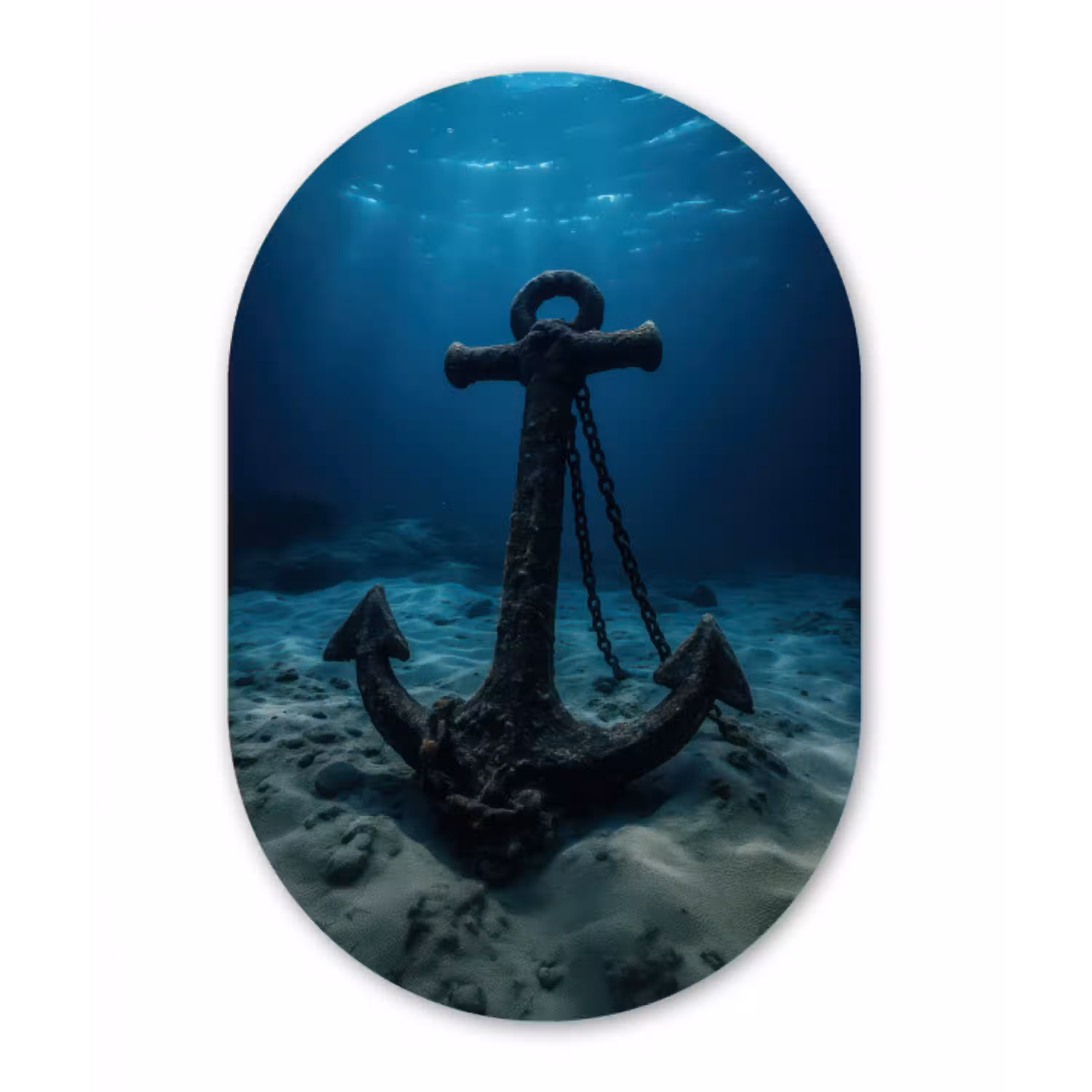 Anker - Ijzer - Zeebodem - Zand Wandcirkel Ovaal Aluminium middel -3d