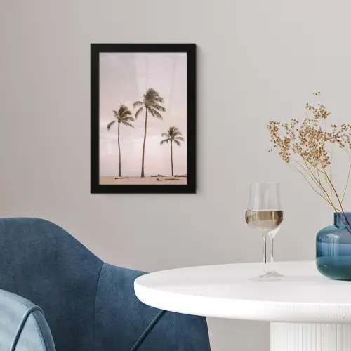Palmbomen - Zonsondergang - Roze fotolijst zwart zonder passe partout klein -sfeer4