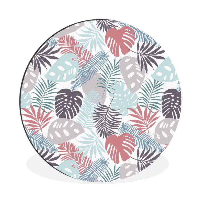 Monstera - Pastel - Bladeren - Tropical Wandcirkel aluminium klein -3d