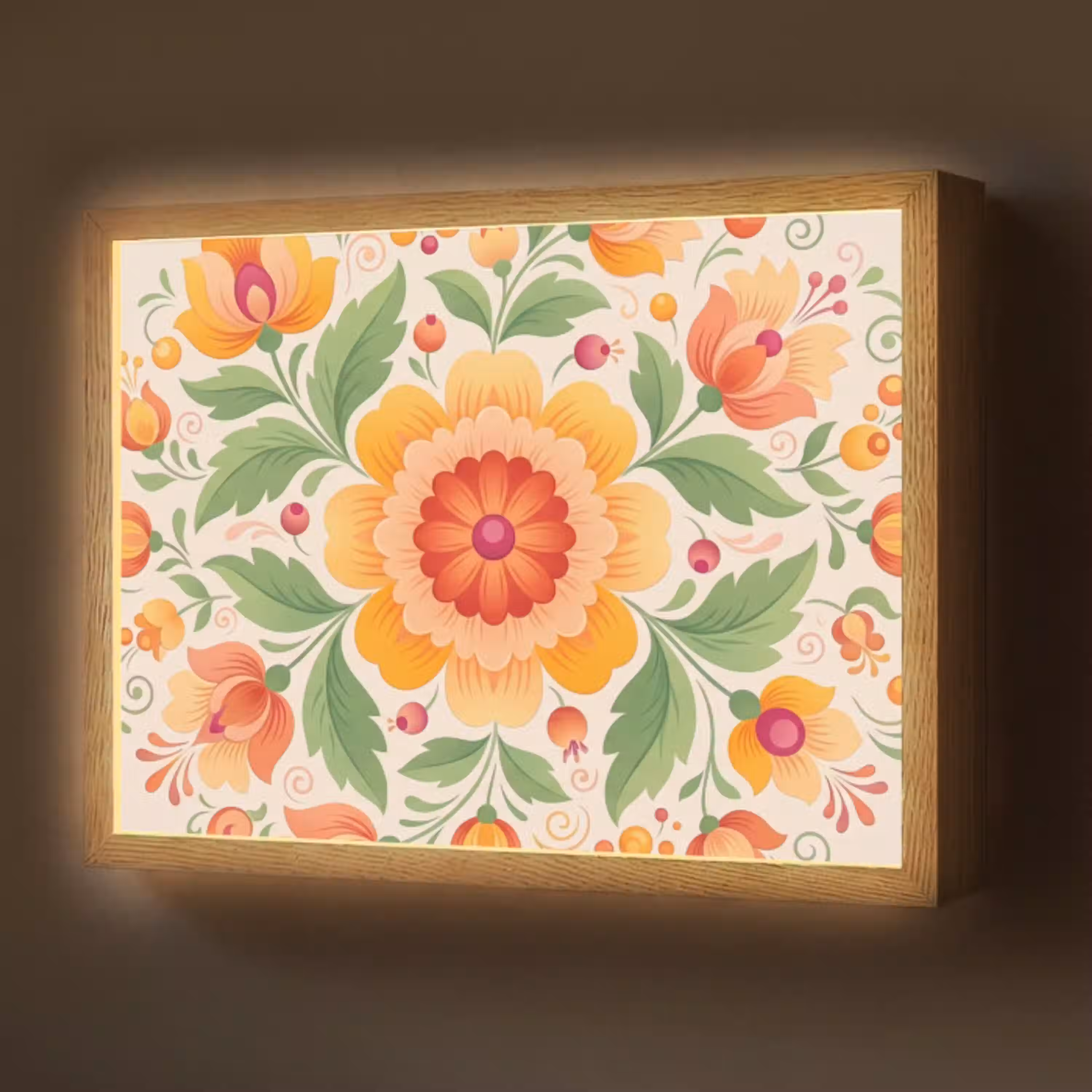 Bloemen - Patroon - Decoratief - Oranje Light Box met batterij (Wandlamp) middel -z3d_website