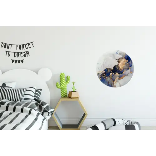 Marmer - Blauw - Goud Wandcirkel aluminium klein -kinderkamer