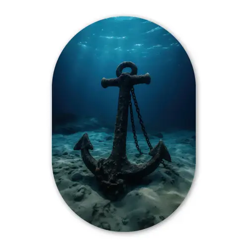 Anker - Ijzer - Zeebodem - Zand Wandcirkel Ovaal Glas middel -3d