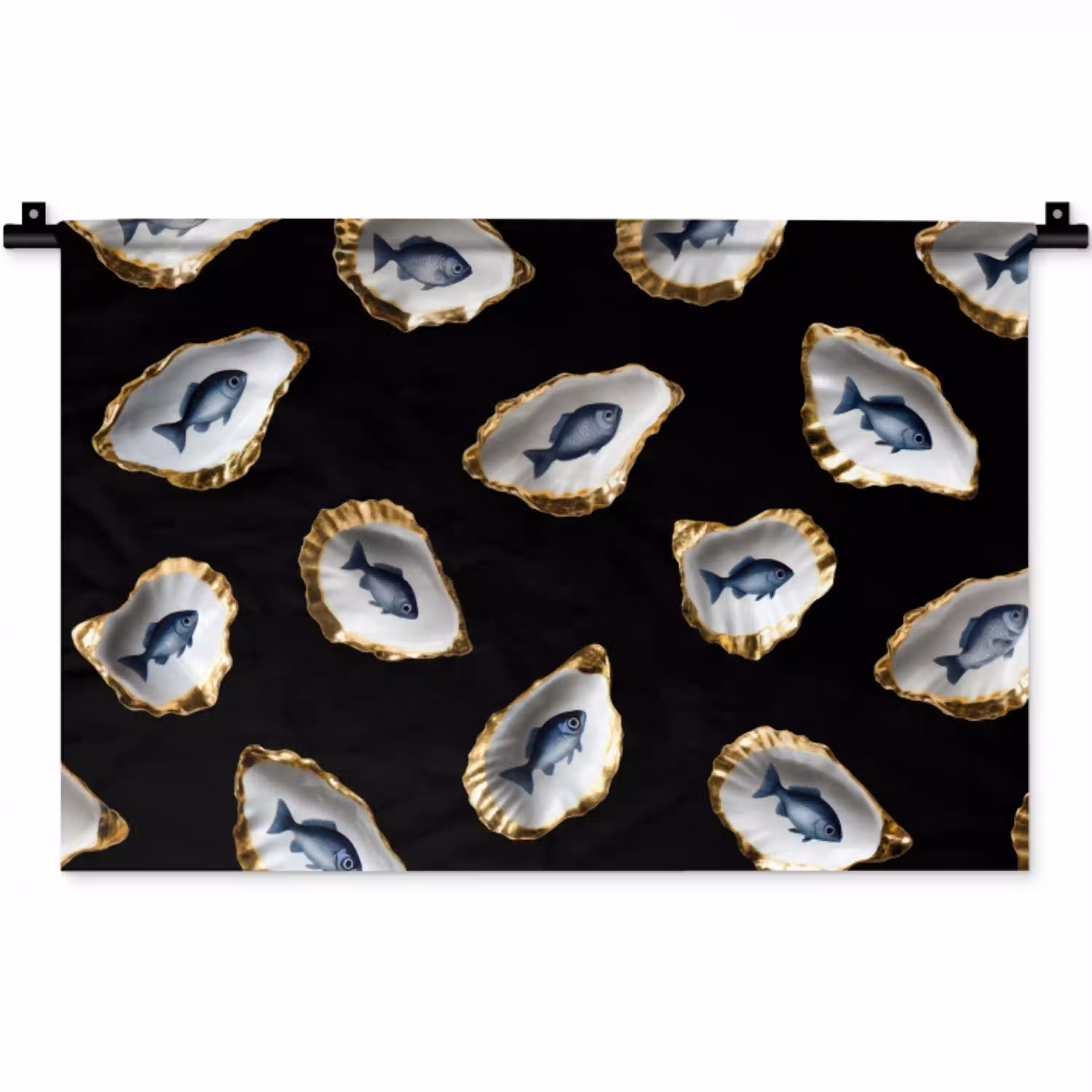 Oesters - Vissen - Blauw - Goud Wandkleed katoen klein -zz3d
