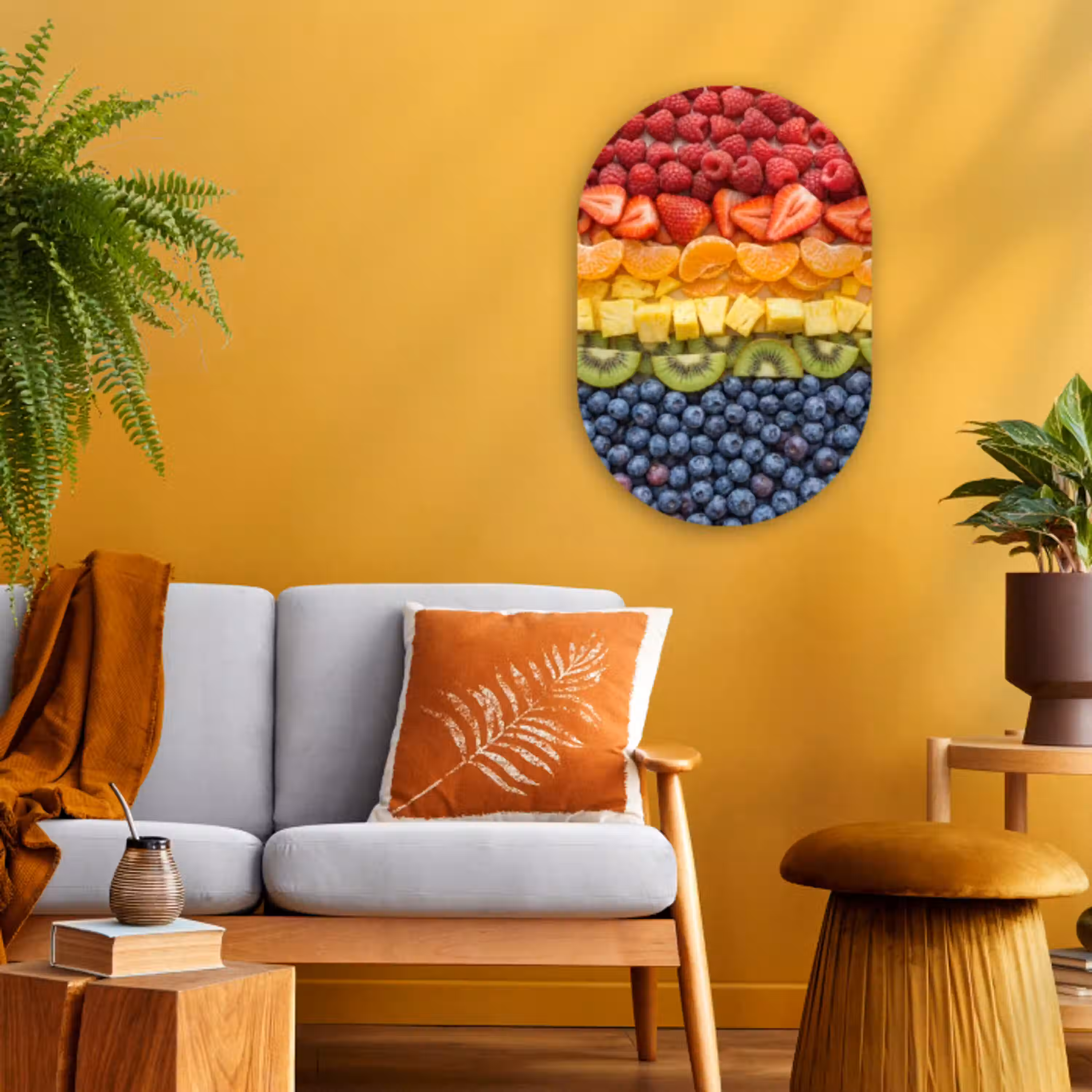Fruit - Regenboog - Gezond - Kleurrijk Wandcirkel Ovaal Forex klein -sfeer4
