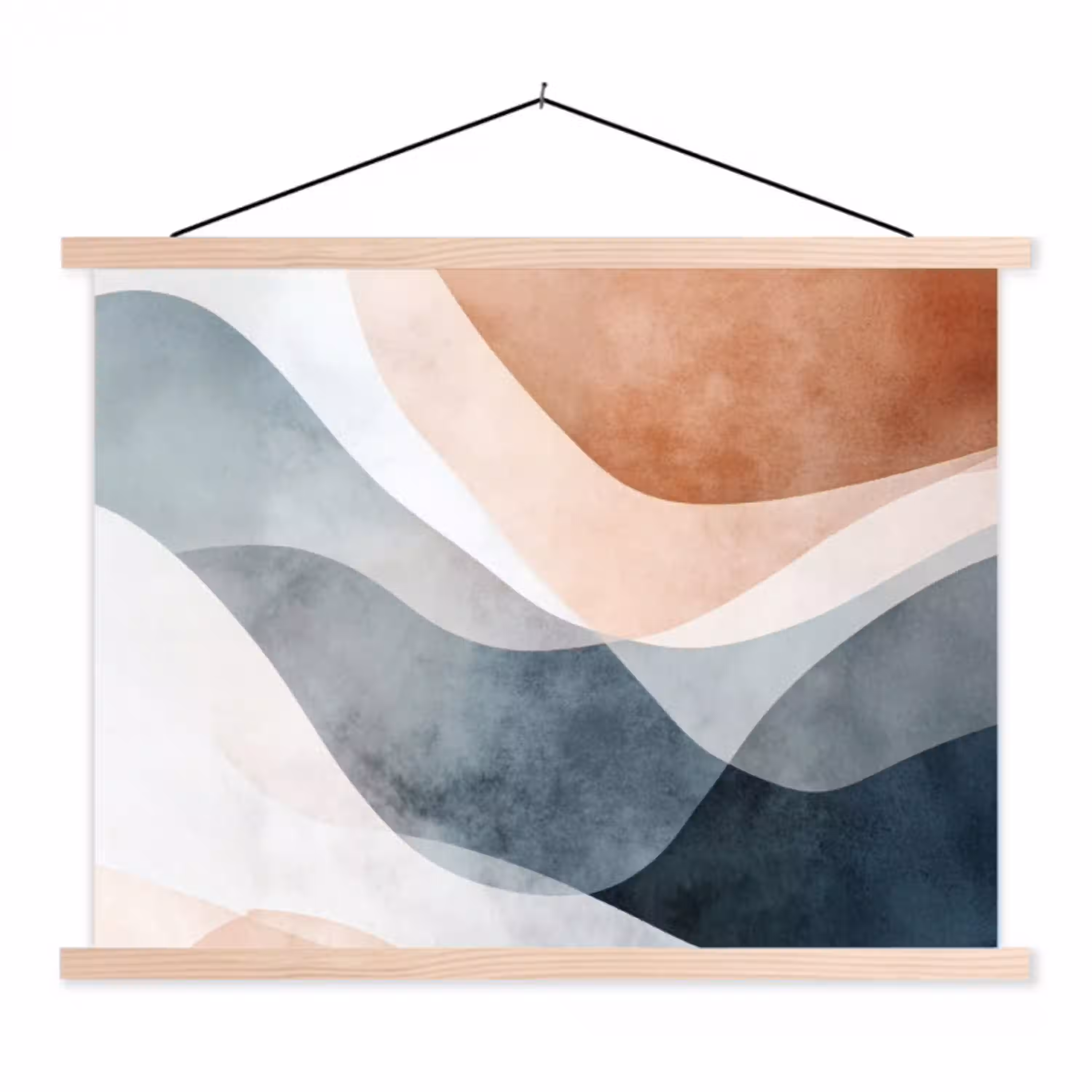 Abstract - Golven - Blauw textielposter latten blank klein -3d