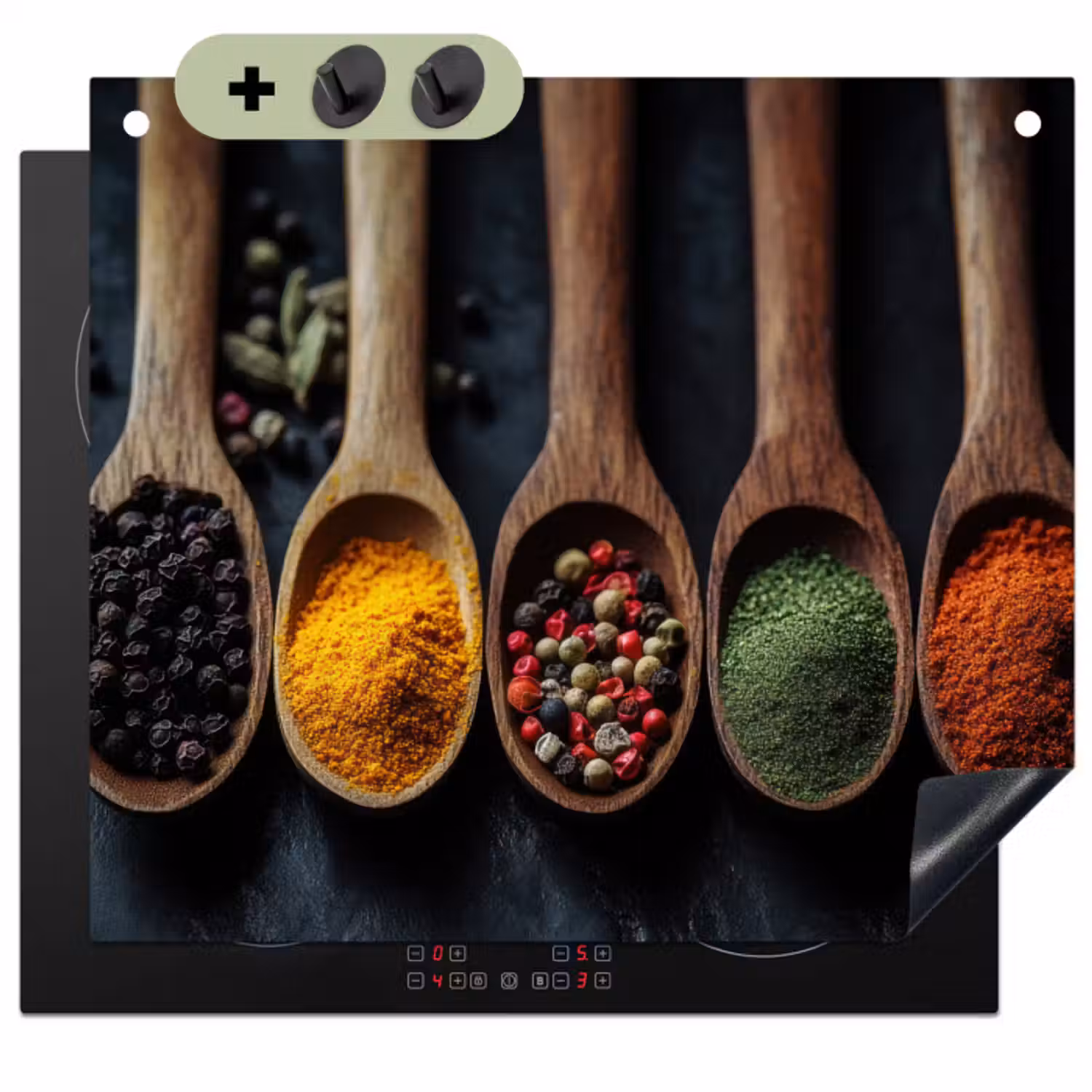 Induction Hob Cover & Splashback (2-in-1) - Wooden - Spoons - Spices - Herbs