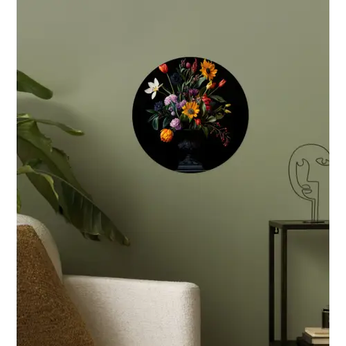 Zonnebloemen - Boeket - Kleurrijk Wandcirkel behangsticker klein -sfeer2