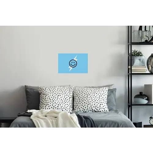 Smiley - Blauw - Bliksem Muursticker klein -slaapkamer