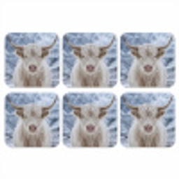 Schotse Hooglander - Sneeuw - Bergen - Winter onderzetter kurk middel -3d
