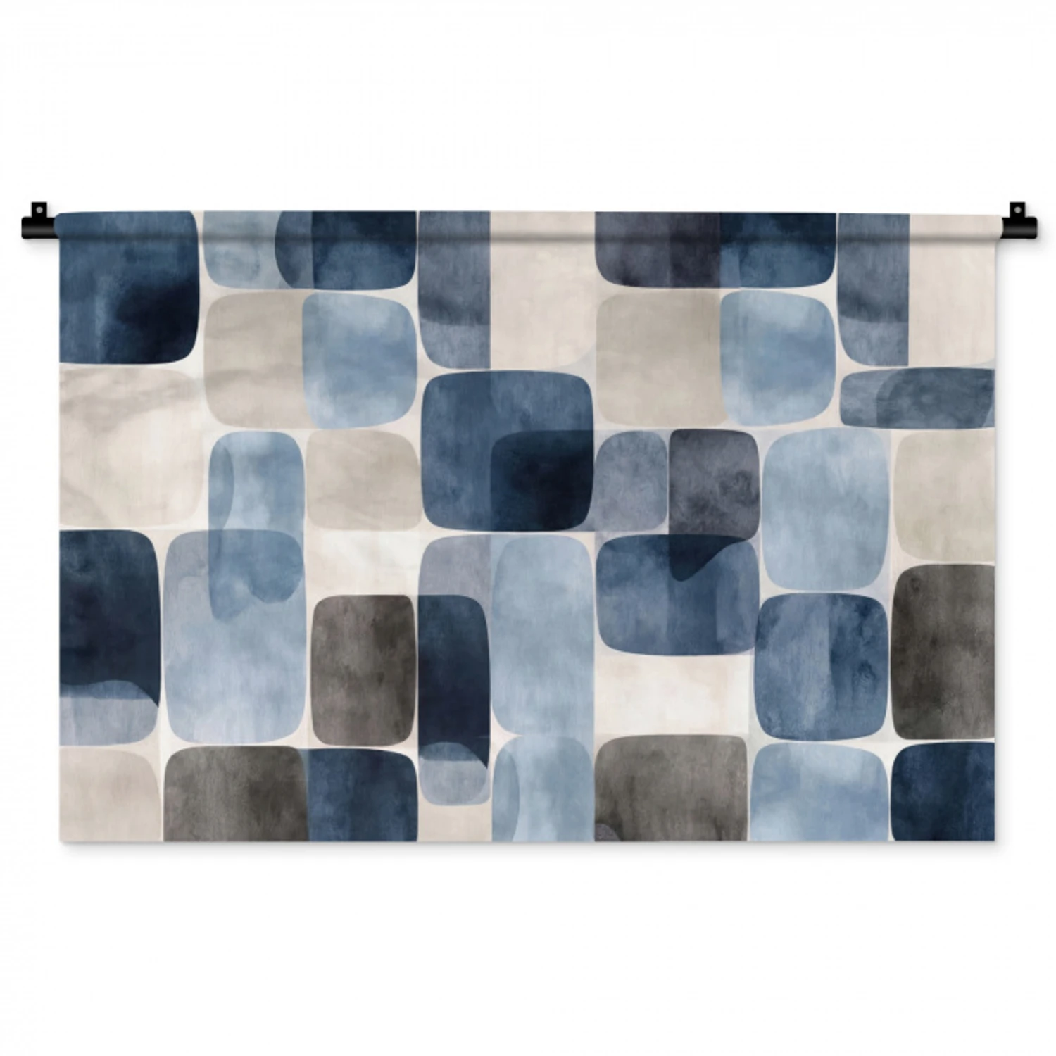 Patroon - Blauw - Vierkanten Wandkleed katoen middel -zz3d
