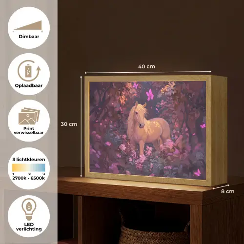 Paard - Bloemen - Paars - Vlinder Light Box met batterij (Wandlamp kind) middel -USP_websiteoverzichtNL