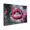 Lippen - Felroze - Graffiti - Verfstrepen Tuinposter op houten frame 2 cm dik klein -3d