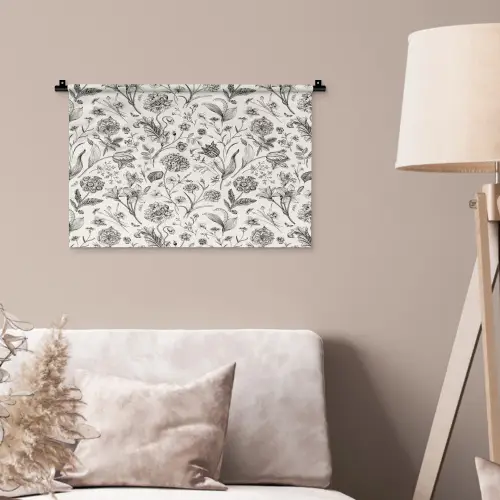 Classic - Black - White - Floral Wandkleed katoen klein 269 -sfeer4