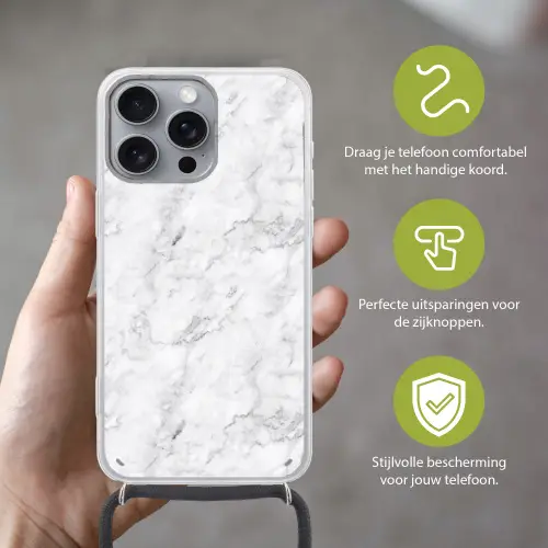 Klassiek - Marmer - Aders - Grijs Hoesje iPhone 16 Pro Max met koord klein 804 -sfeer2_NL