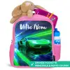 Sportauto - Groen - Snelheidslijnen - Neon Kinderrugzak - Roze middel -inhoud_FR
