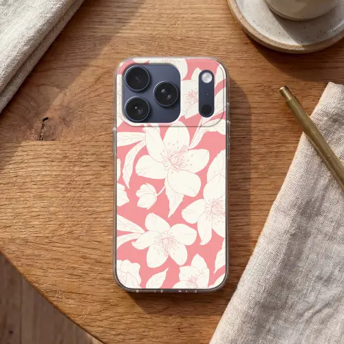 Bloemen - Patroon - Roze - Wit Telefoonhoesje iPhone 17 Pro klein -sfeer1