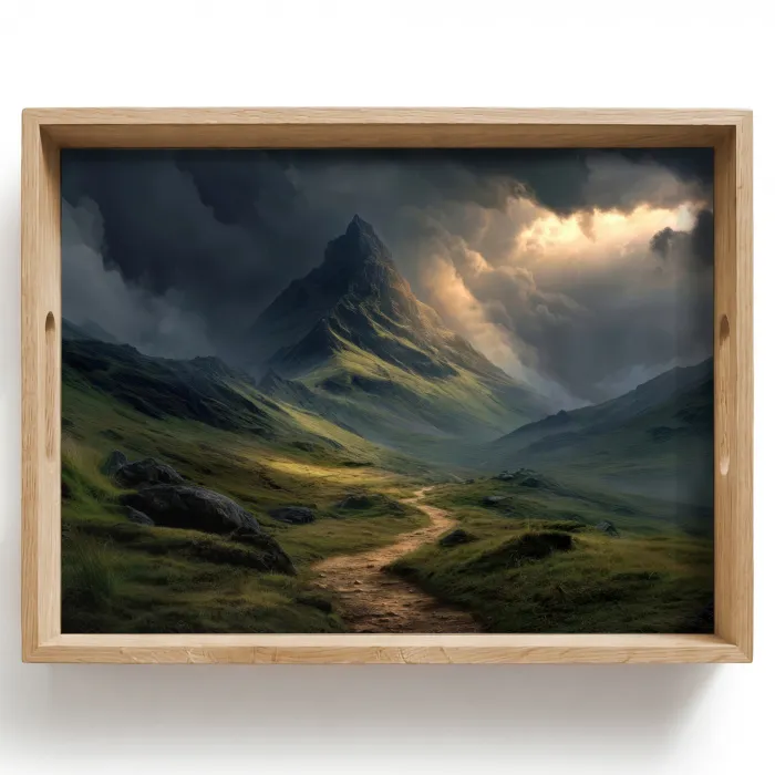 Bergen - Kronkelpad - Groen - Wolken Dienblad Rechthoek middel -z3d_shopping