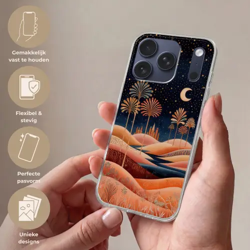 Sterrenhemel - Palmen - Rivier Telefoonhoesje iPhone 17 Pro klein -sfeer3_NL