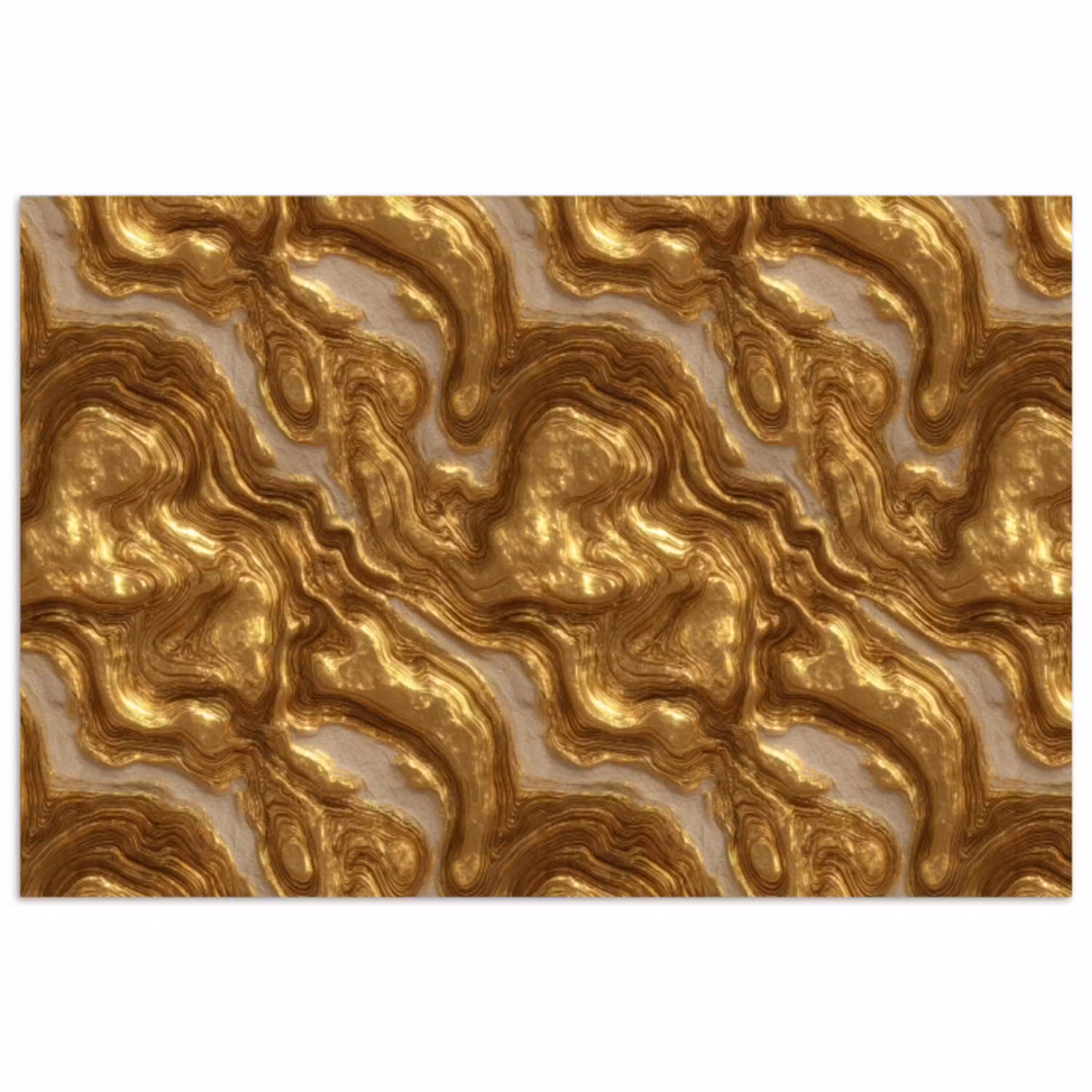 Golven - Organisch - Goud - Crème poster papier klein 62 -3d