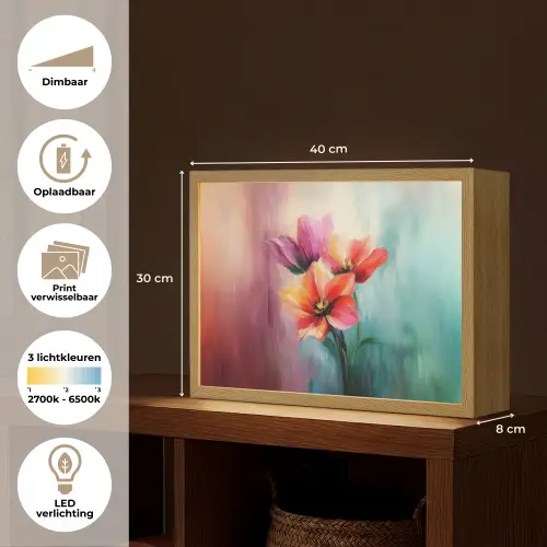 Tulpen - Lichtreflecties - Kleurverloop Light Box met batterij (Wandlamp) middel -USP_websiteoverzichtNL