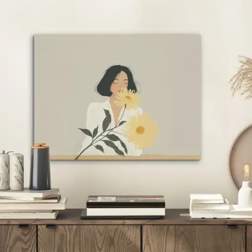 Vrouw - Bloem - Geel - Minimalistisch PET vilt klein -sfeer1