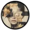 Gezicht - Bloemen - Zwart - Vrouw Fotolijst rond zonder passe partout klein -3d