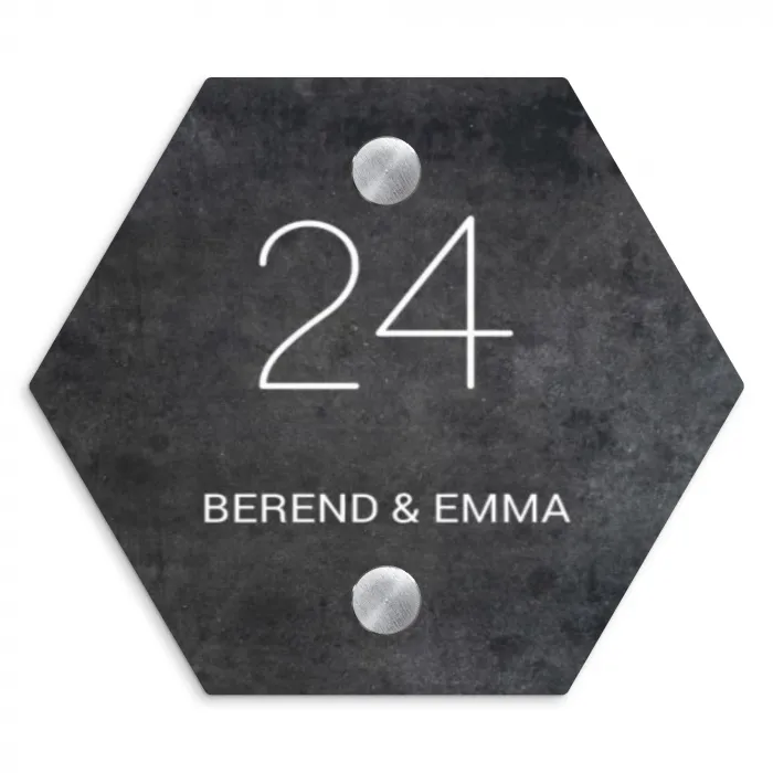 Donker steen - Klassiek Naambord Hexagon klein -3d