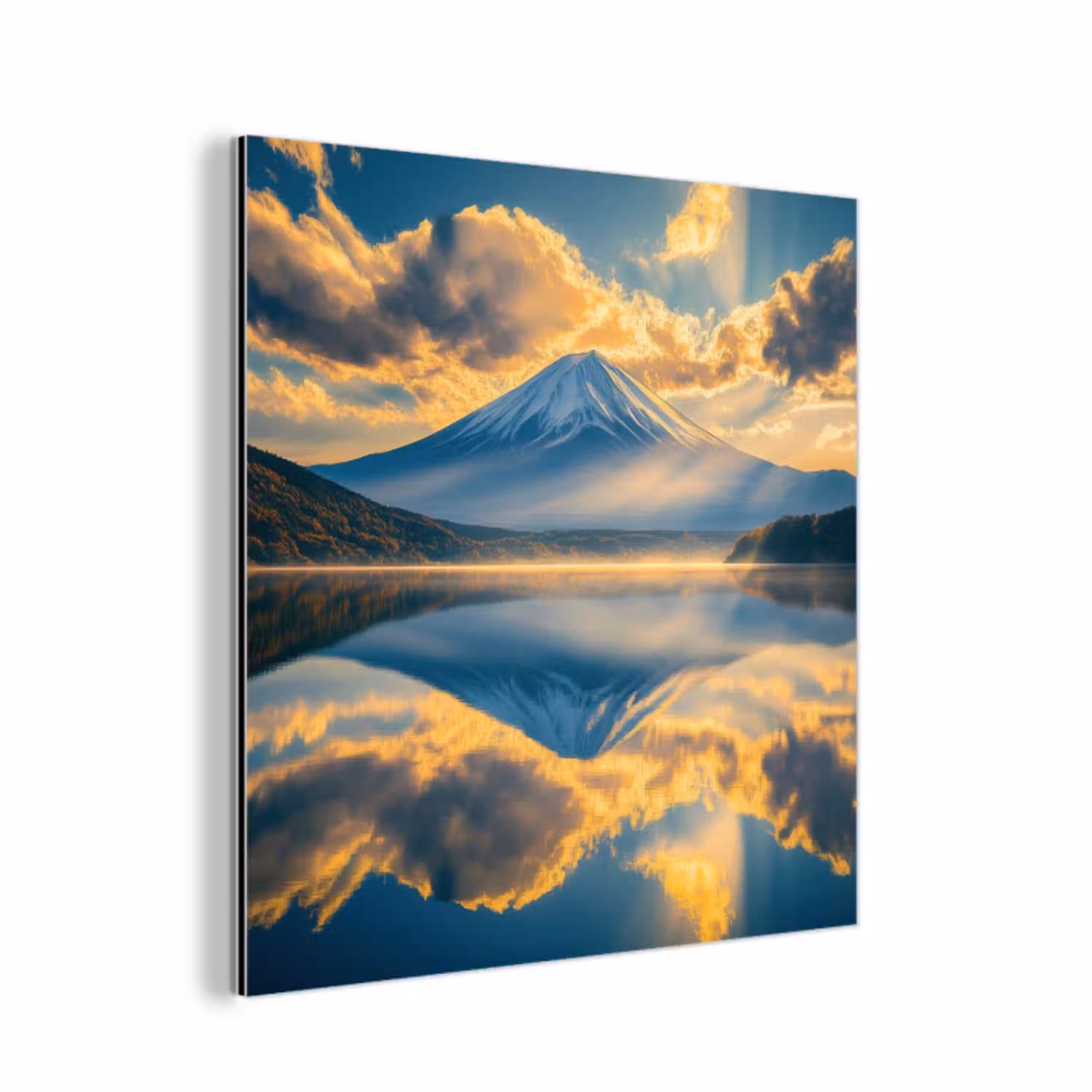 Berg - Rivier - Zonsondergang aluminium wit klein -3d