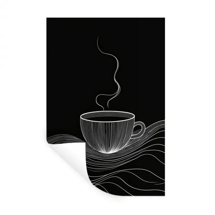 Lijntekening - Koffiekop - Zwart Muursticker klein -3d