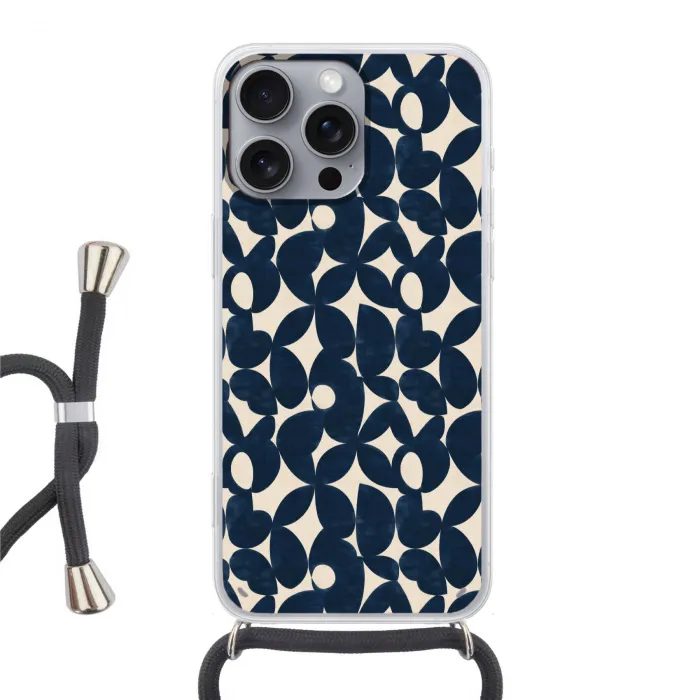Modern - Geometrisch - Blauw Hoesje iPhone 16 Pro Max met koord klein 804 -3d