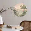 Tropisch landschap - palmbomen - Bloemen - Roze lucht Wandcirkel behangsticker klein -sfeer3