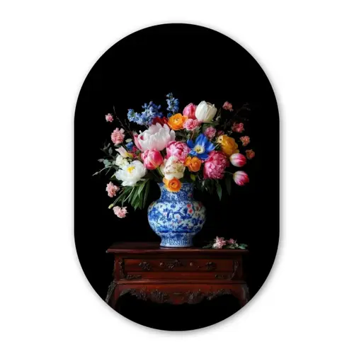 Rozen - Bloemen - Vaas - Boeket Wandcirkel Ovaal Forex klein -3d