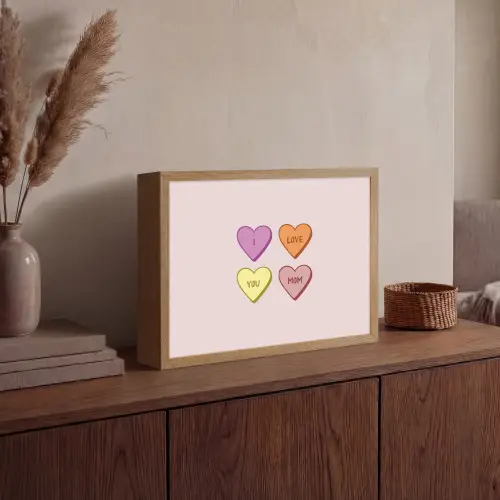 Hartjes - Pastel - Liefde - Moeder Light Box met batterij (Wandlamp) middel -sfeer2