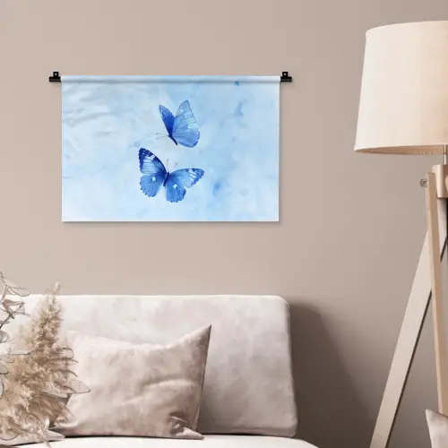 Vlinders - Sierlijk - Blauw Wandkleed katoen klein -sfeer4