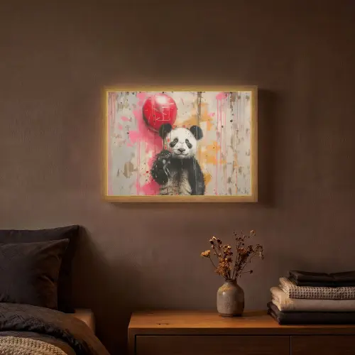 Graffiti - Panda - Ballon - Street art - Dier Light Box met batterij (Wandlamp) middel -sfeer4
