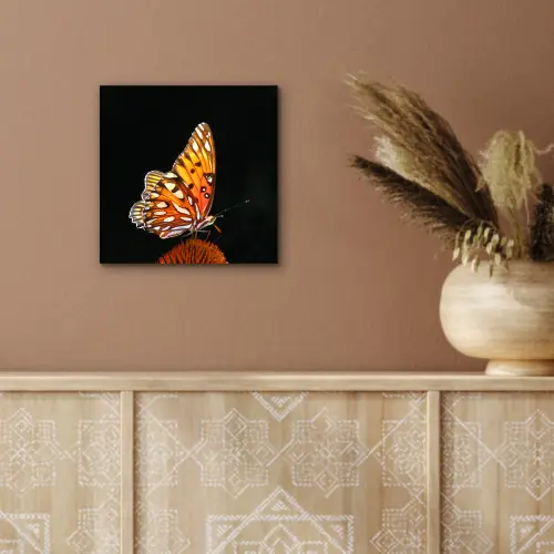 Vlinder - Bloemen - Insect - Portret - Zwart - Oranje aluminium wit klein -sfeer4