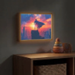 Superheld - Stad - Jongens - Kleurrijk - Zon Light Box met batterij (Wandlamp kind) middel -sfeer5_kind