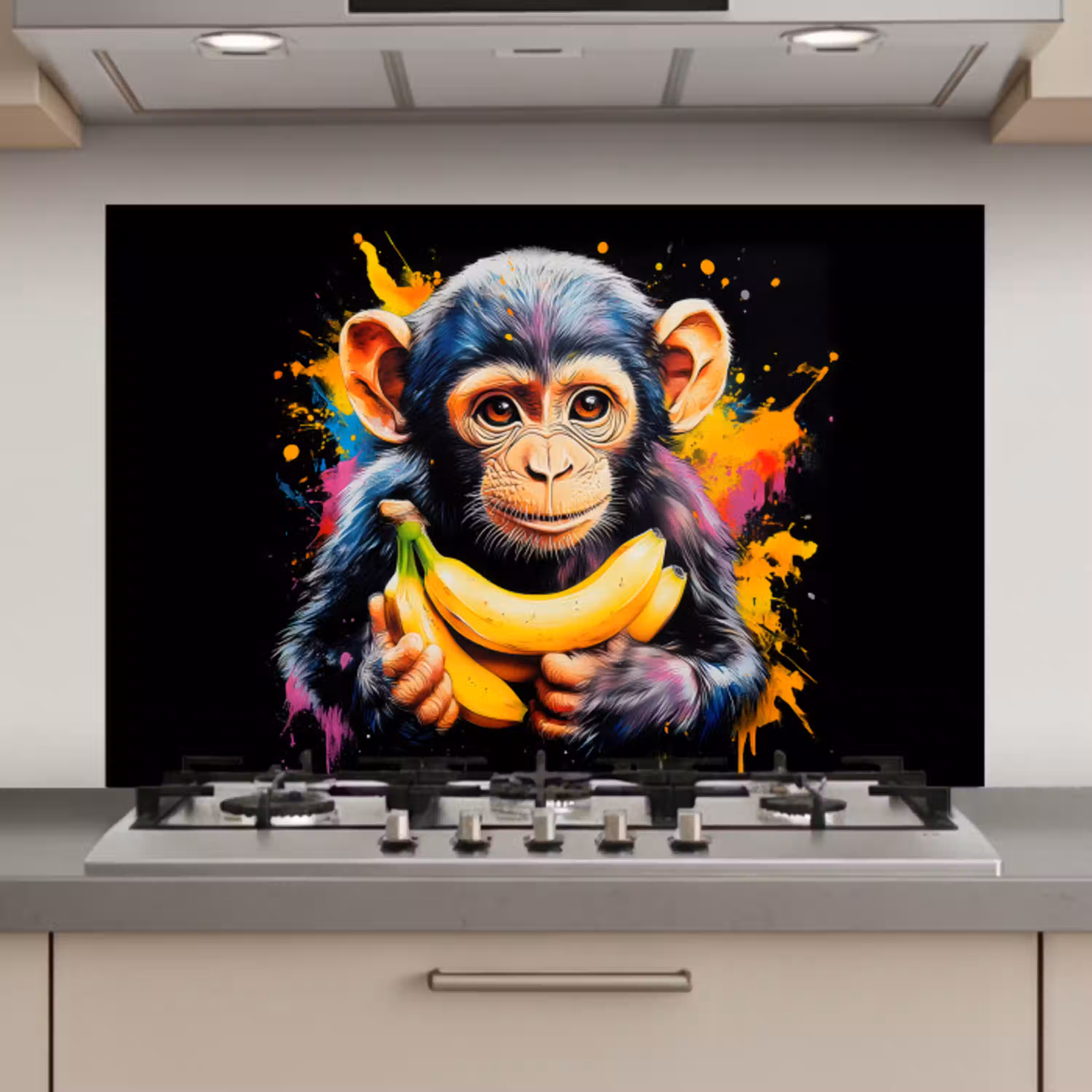 Aap - Graffiti - Kleurrijk - Bananen - Modern keuken achterwand spatscherm klein -3d_website