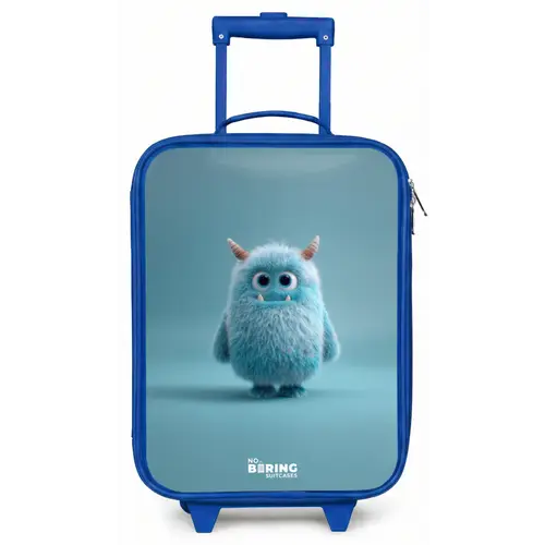 Blauw pluizig monster met hoorns Kinderkoffer - Blauw klein -zz3dotto