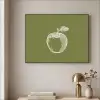 Lijntekening - Appel - Olijfgroen - Blaadje Textielframe zwart klein -sfeer2