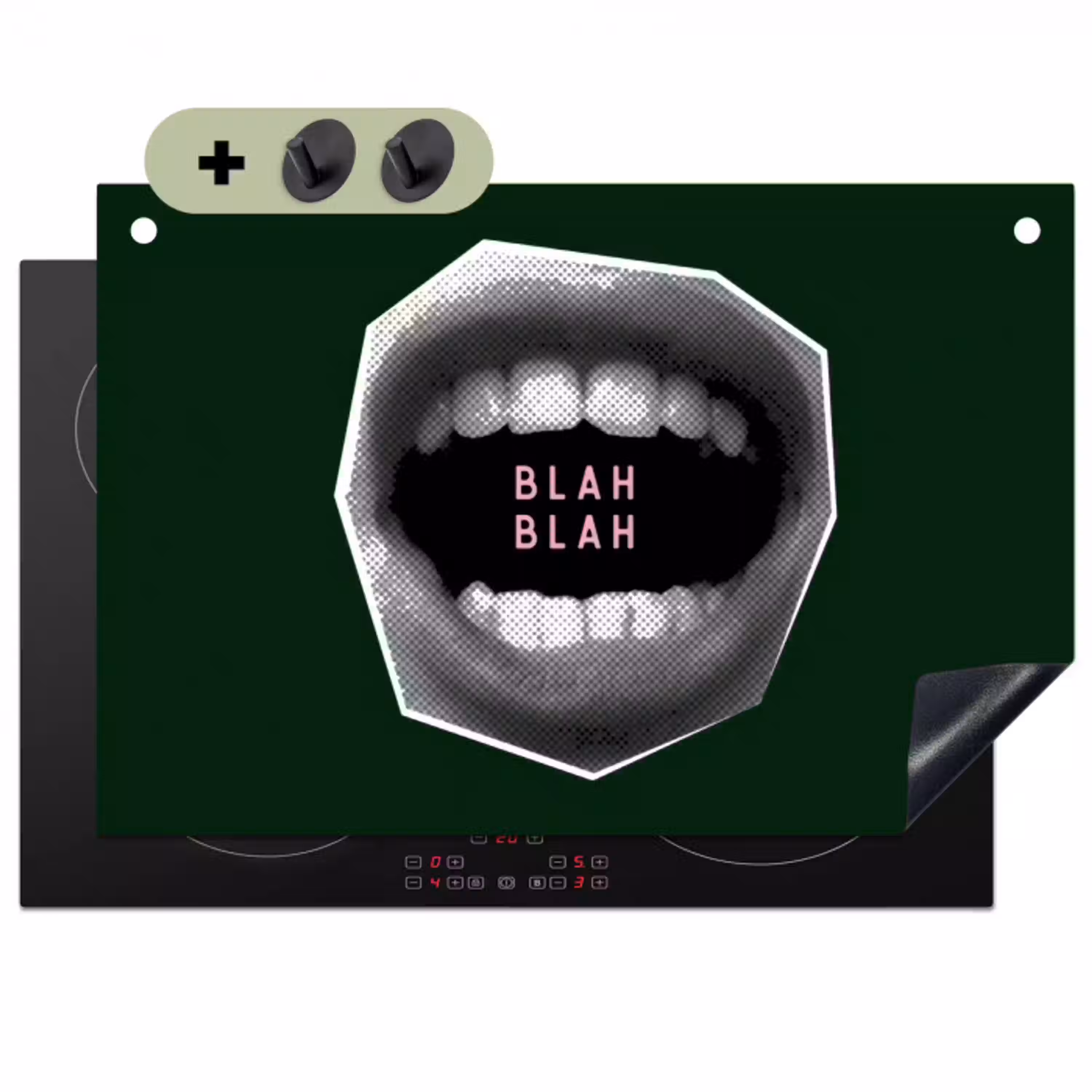 Mond - Groen - Illustratie - BLAH BLAH Inductie beschemer met haakjes klein -3d