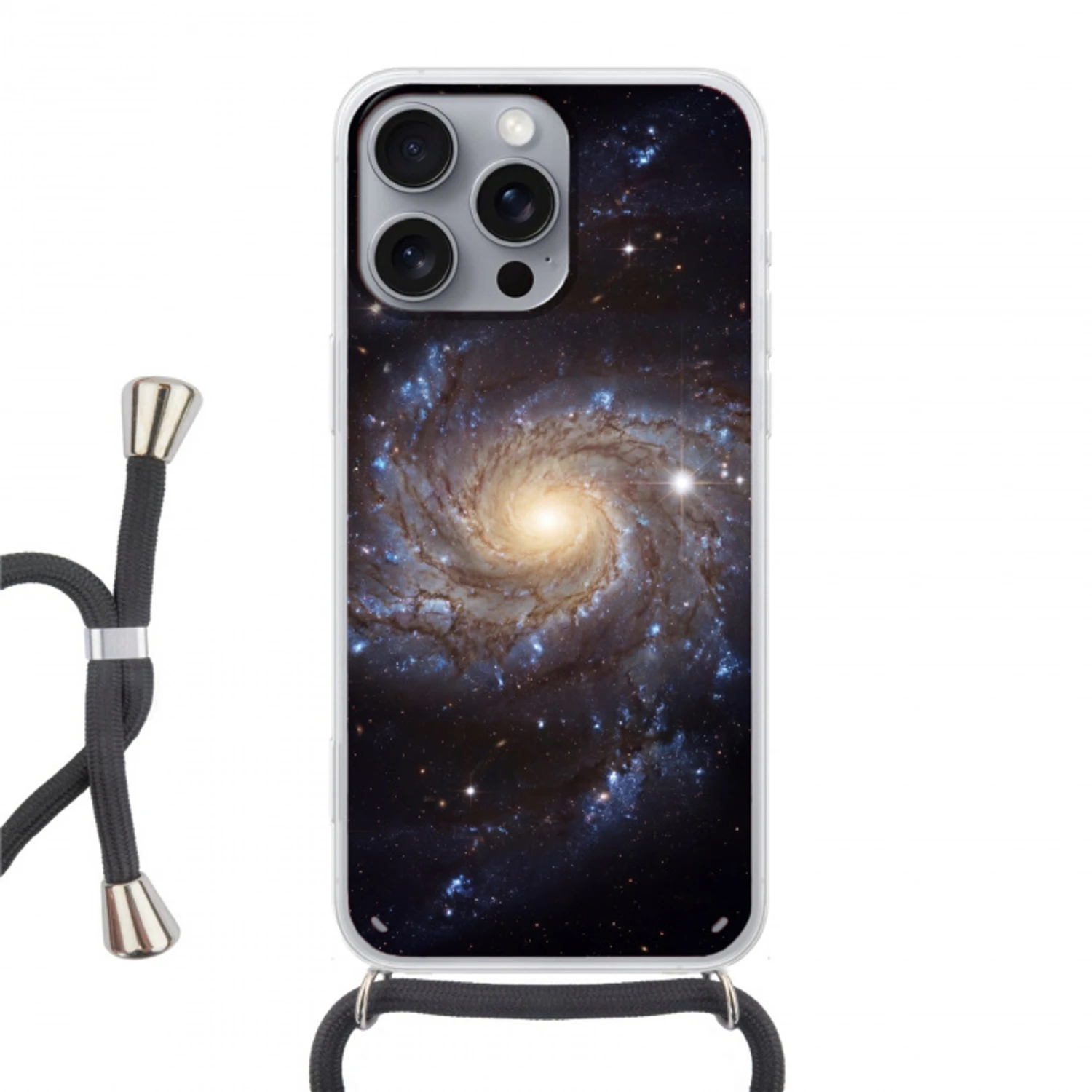 Kosmos - Sterrenstelsel - Donker Hoesje iPhone 16 Pro Max met koord klein -3d