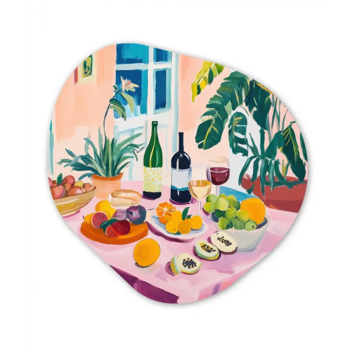 Tafel - Wijn - Fruit Wandcirkel Organisch Plexiglas middel -3d