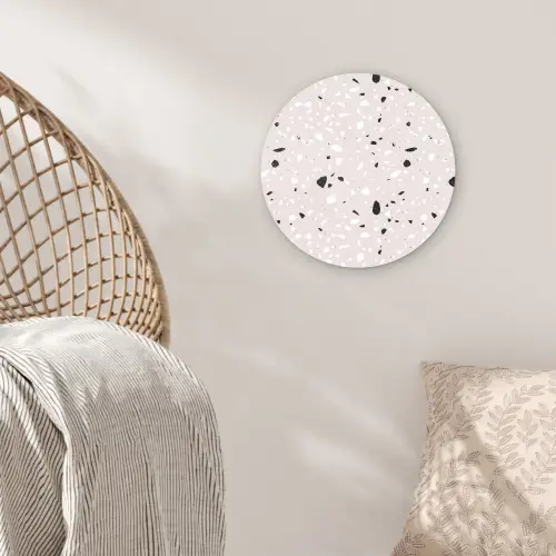 Terrazzo -  Patroon - Zacht - Zwart - Wit Wandcirkel plexiglas klein 852 -sfeer5